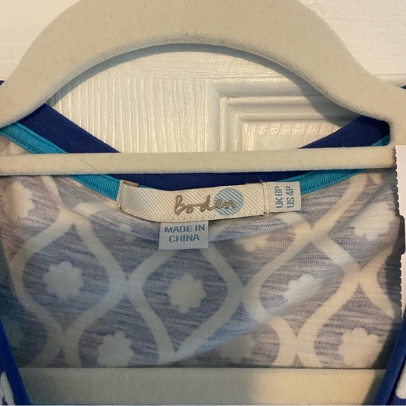 Boden blue & white geometric mini sun dress women’s 4 petite cotton & cool - Picture 3 of 4